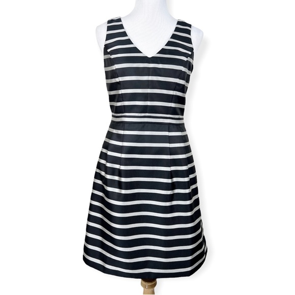 J. Crew Factory Metallic Jacquard Stripe Sleeveless Dress Pockets Black Silver - Picture 1 of 14